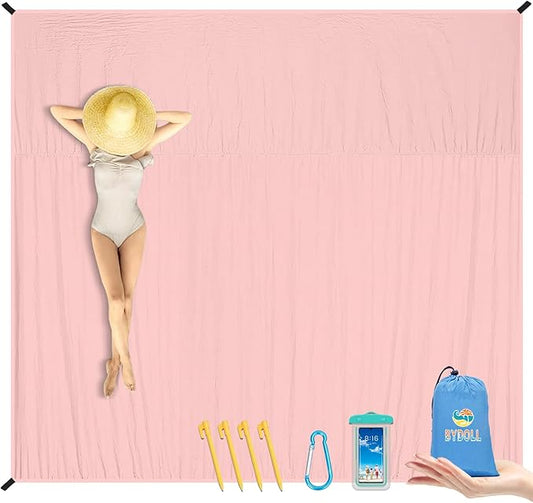 BYDOLL Nylon Beach Blanket Waterproof Sandproof Oversized 7'x7' Suits 1-5 Adults Sand Free Extra Large Blanket Lightweight Soft Picnic Mat for Beach Travel Camping
