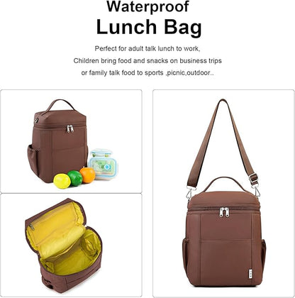 NOL Natural Organic Lifestyle Insulated Lunch Bags for Women Cooler Bag Lightweight Nylon Waterproof Lunch Box For Work (Coffee, Large)