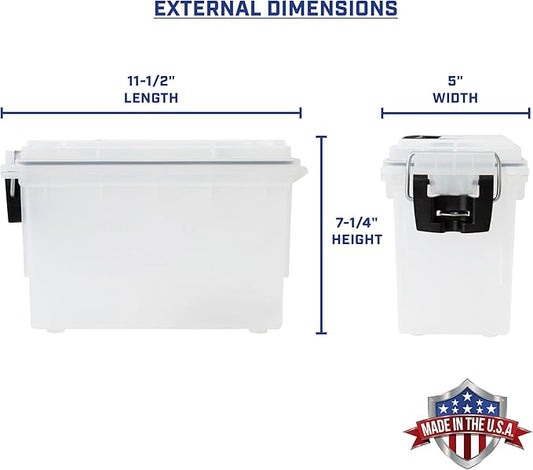 Sheffield 12793 2-Pack Ammo Storage Box, Stackable .30 Cal Field Boxes, Water and Dust Resistant, Lockable Storage Box with Handle, Secures Hunting Gear, Supplies, and Bullets, Made in The USA, Frost