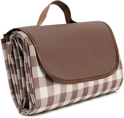 Wind Tour Family Outdoor Waterproof Durable Picnic Blankets with Carry Strap Foldable Sandproof Picnic Floor Mat for Kids Playground Camping Hiking Grass Travelling (1, Coffee Grid)