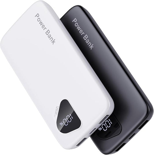 2025 2-Pack 12800mAh Portable Charger with Built in Cables, Travel Essential Battery Pack, 4 Outputs 2 Inputs Slim Power Bank with Cord Wires for iPhone 16/15/14, Samsung Galaxy S23/22, Pixel etc