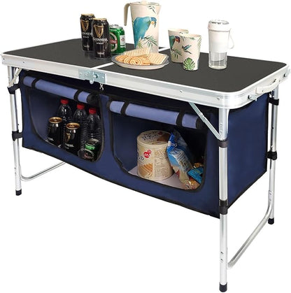 CampLand Outdoor Folding Table Aluminum Lightweight Height Adjustable with Storage Organizer for BBQ, Party, Camping