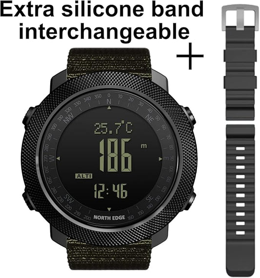 North Edge Apache Tactical Sports Watches for Men , Outdoor Survival Military Compass Rock Solid Digital Watches with Durable Band, Steps Tracker Pedometer Calories (Green)…