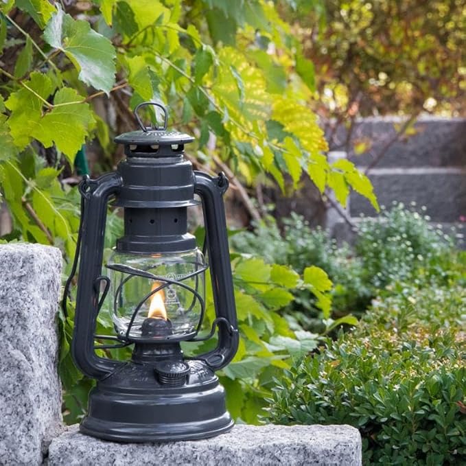 Outdoor Kerosene Fuel Lantern, German Made Weather Resistant Baby Special 276 Galvanized Hurricane Lamp for Camping or Patio, 10 inches, Gray