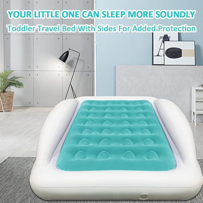 Inflatable Toddler Travel Bed with Sides Camping Air Mattress Idea for Outdoor Indoor Use (Green)