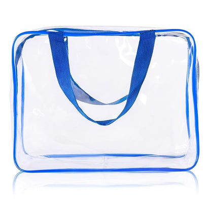 2Pcs Crystal Clear PVC Travel Toiletry Bag Kit for Women Men, Waterproof Vinyl Packing Organizer Storage Bags with Zipper Handle Straps, Cosmetic Pouch Carry on Airport Airline Compliant Bag Handbag