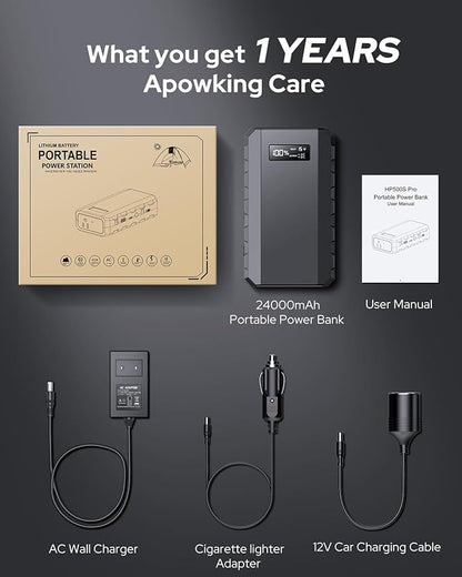 Apowking Power Bank with AC Outlet,65W Portable Laptop Battery Bank Fast Charging,88.8Wh/24000mah Power Station for Outdoor Camping PowerBank Travel Home Power Backup