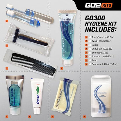 Travel Toiletry Kit, Hygiene Kit with Shaving Supplies for Travel, Business & Charity with Reusable Toothbrush, Bath Soap & Other Essential Toiletries, 5-Pack