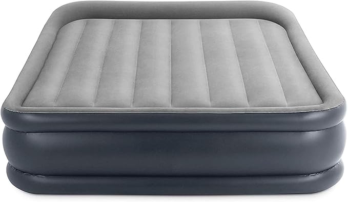 Intex 64135ED Dura-Beam Plus Deluxe Pillow Rest Air Mattress: Fiber-Tech – Queen Size – Built-in Electric Pump – 16.5in Bed Height – 600lb Weight Capacity