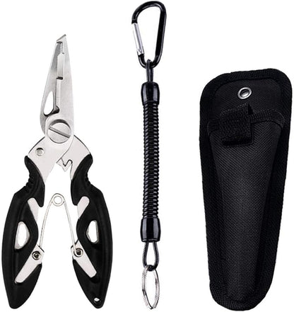 Fishing Pliers, Multi-Function Hook Remover Split Ring Fishing Gears Accessories, Stainless Steel Line Cutter with Sheath and Lanyard Fly Fishing Tools Set
