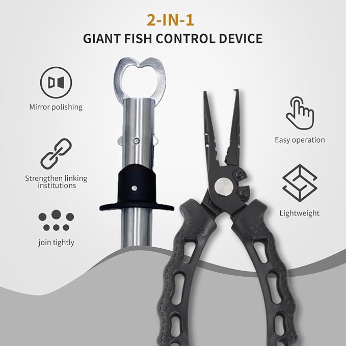 OH MY WOW Fishing Tool Kit 7 Piece Pliers, Fillet Knife, Hook Remover, Split Ring Plier, Lip Gripper, Scissors and Retractor for Saltwater and Freshwater