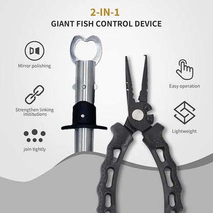 OH MY WOW Fishing Tool Kit 7 Piece Pliers, Fillet Knife, Hook Remover, Split Ring Plier, Lip Gripper, Scissors and Retractor for Saltwater and Freshwater