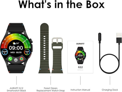 G12 Fitness Smartwatch with GPS, 2 Watch Bands, 1.43 AMOLED Screen, 3ATM 30M Waterproof, 450mAh Large Battery, Answer/Make Call, 24/7 Sleep Tracking, Compatible for Android iOS