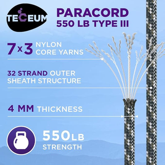 TECEUM Heavy Duty Rope 1000 – 1000ft / 200ft / 100ft / 50ft – 40+ Colors – Utility Rope for Survival & Camping Gear – Nylon String, Camping Rope, para Cord, Utility Nylon Rope, Tent Cord