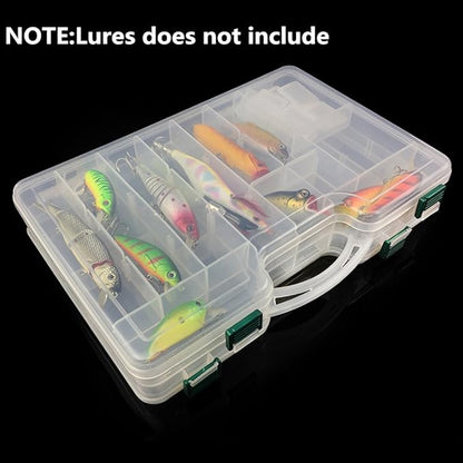 2 Sided Fishing Tackle Box: 44 Compartments Large Fishing Lure Storage Box with Dividers (White)