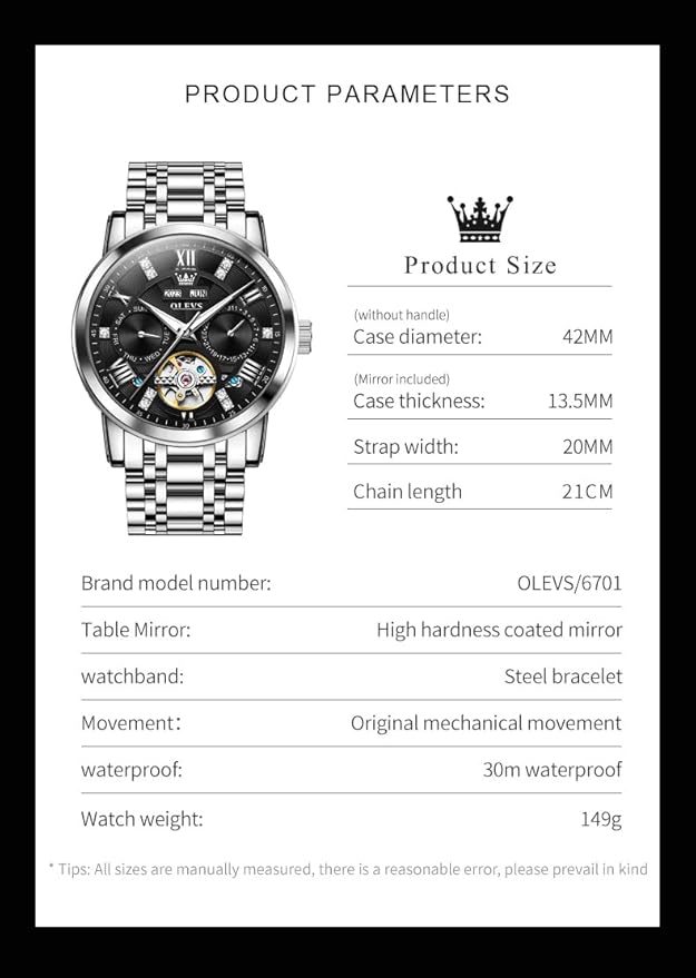 OLEVS Mens Automatic Watches Gold Luxury Diamond Dress Self Winding Mechanical Skeleton Tourbillon Stainless Steel Wrist Watch