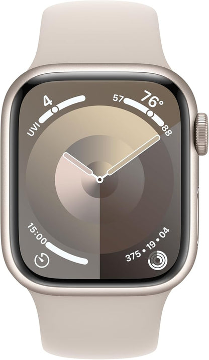 Apple Watch Series 9 [GPS 41mm] Starlight Aluminum Case with Starlight Sport Band, S/M (Renewed)