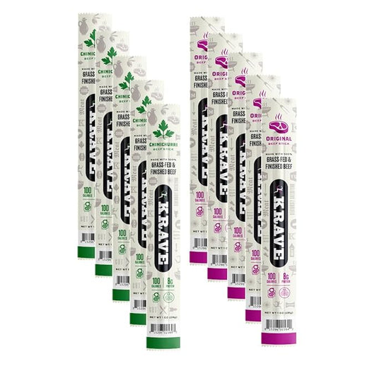 Krave, Beef Sticks (1 Ounce Sticks, Pack of 10) - 100% Grass Fed Beef, 100 Calories Per Stick, Good Source of Protein (10 Pack, Variety)