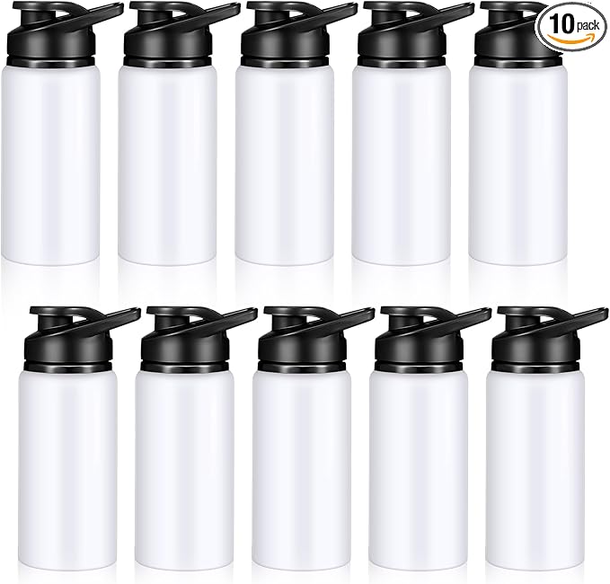 10 Pieces 13.5 oz Reusable Aluminum Water Bottles Bulk Outdoor Sports Water Bottles Multipack Travel Bottles for Gym, Hiking, Cycling, Camping, Fishing, Snap Lid(White)