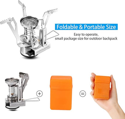 Odoland 6pcs Camping Cookware Mess Kit with Lightweight Pot, Stove, Spork and Carry Mesh Bag, Great for Backpacking Outdoor Camping Hiking and Picnic