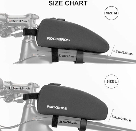 ROCKBROS Top Tube Bike Frame Bag - Waterproof, Two Zipper Pockets, Pouch for Bicycles