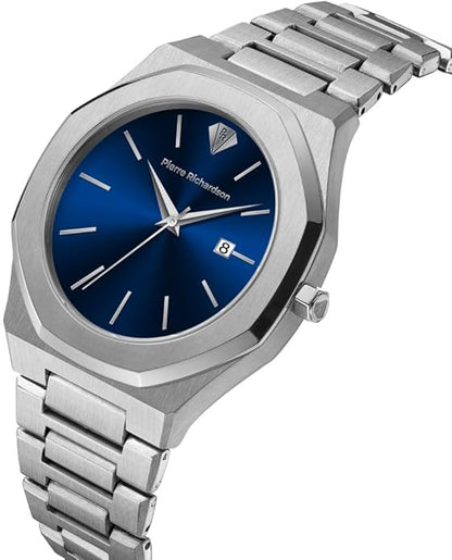 PIERRE RICHARDSON PR5428 Men’s Luxury Watch – Japanese Quartz Movement, Stainless Steel, 41mm, 5ATM Water Resistant, Scratch-Resistant Sapphire Crystal Glass – Classic Dress Watch for Men