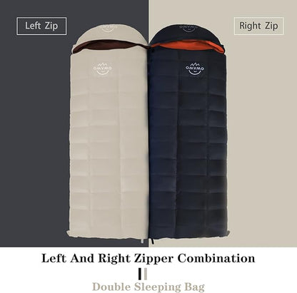 -10°F 0°F 10°F 15°F Down Sleeping Bag for Adults,800/650 Fill Power,Ultralight Wearable 4 Season Cold Weather Rectangle Sleeping Bag for Camping Hiking,Can be Used as a Down Blanket or Cloak