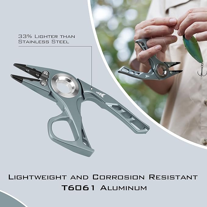 KastKing Micro Gila Fishing Pliers, Integrated Finger Hole, Aircraft Grade Aluminum, Fishing Tools, Saltwater Resistant Fishing Gear, Tungsten Carbide Cutters, Charcoal