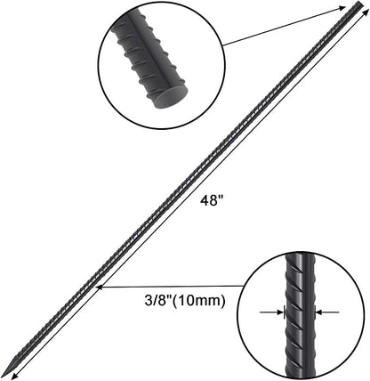 VVOKGO 48 Inches 8Pcs Steel Rebar Stakes with Chisel Point End, Heavy Duty Straight Landscpe Timber Spikes Metal Garden Camping Plant Support Garden Stakes Anti Rust Black