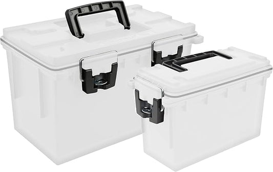 Sheffield 12722 2-Pack Combo Ammo Storage Boxes, .30 Cal and .50 Cal Field Boxes, Water and Dust Resistant, Lockable Storage Box with Handle for Hunting Gear and Bullets, Made in the USA, Frost