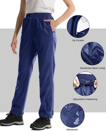 iCreek Women's Rain Pants Waterproof Rain Over Pants Hiking Pants Windproof Lightweight Outdoor for Golf, Fishing