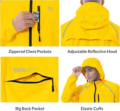 baleaf Men's Rain Jacket Waterproof Windbreaker Running Cycling Golf Hiking Gear Hood Lightweight Reflective Packable
