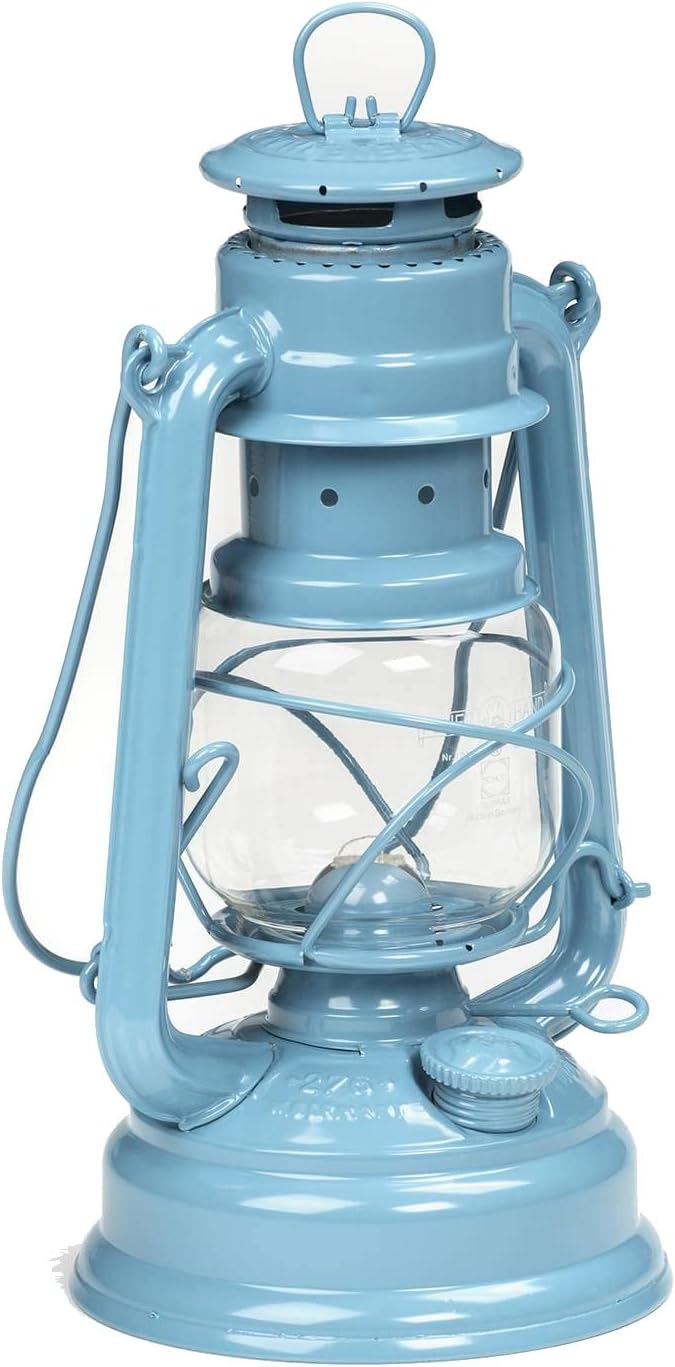 Outdoor Kerosene Fuel Lantern, German Made Weather Resistant Baby Special 276 Galvanized Hurricane Lamp for Camping or Patio, 10 Inches, Pastel Blue