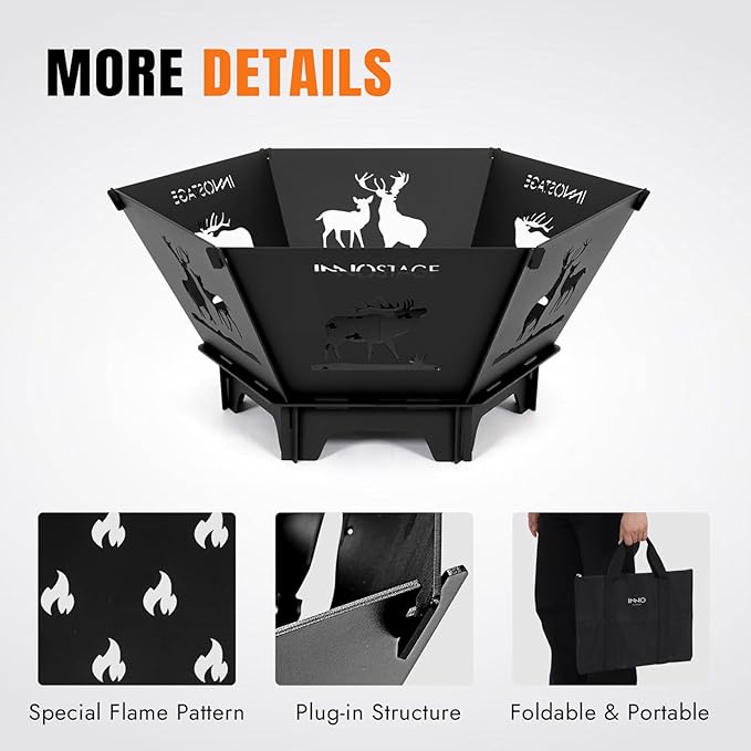 Fire Pit for Camping- 23Inch Small Collapsible Firepit for Patio Outside Wood Burning Outdoor Indoor BBQ Picnic Foldable Fire Pits Bonfire of Backyard Patio with Portable Tote Bag