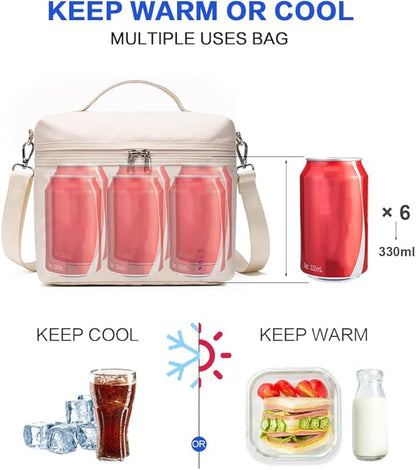 NOL Natural Organic Lifestyle Insulated Lunch Bags for Women Cooler Bag Lightweight Nylon Waterproof Lunch Box For Work (Small, Cream)