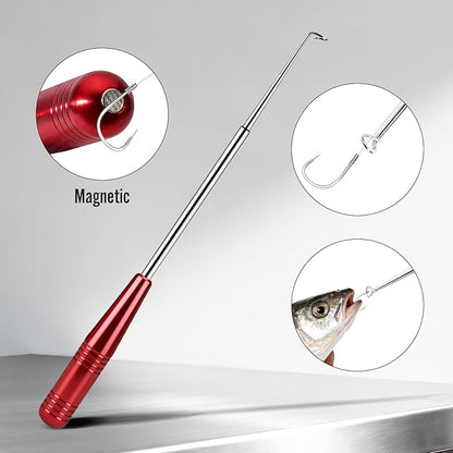 Fish Hook Remover Tool & Fishing Pliers Kit – 2 Stainless Steel Hook Removers + 1 Split Ring Pliers, Quick & Safe Use, Non-Slip Handle, Magnetic Tip, Salt & Freshwater Fishing, Men’s Gift