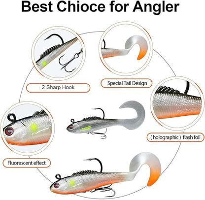NRVBaits Pre-Rigged Soft Lures, Fishing Lures for Bass Trout Crappie Walleye, Unique Vibrating Swim Action and Trembly Sinking Move for More Bites, Soft Swimbait for Family Fishing