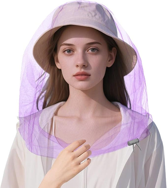 Oversized Mosquito Net 42 x 25 Inches Ultra Large Mosquito Head Net Face Neck Fly Mesh Netting Fits All Hats for Outdoor Camping Hiking Fishing Gardening Safari(Light Purple)