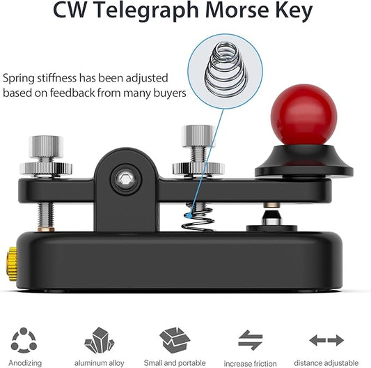 Mini Morse Radio Key CW HAM Send Telegram Single Paddle Morse Code Key with Aluminum Alloy Body Base Black(S)