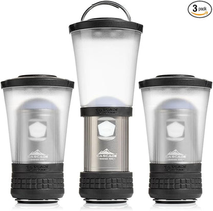 Cascade Mountain Tech Collapsible IPX4 Water-Resistant LED Lantern with 4 Light Modes - 3 Pack,Black/Silver