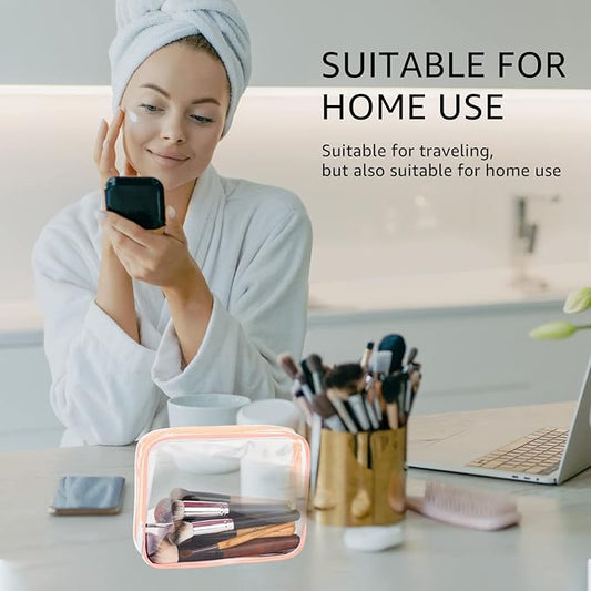 6Pcs Crystal Clear PVC Travel Toiletry Bag Kit for Women Men, Waterproof Vinyl Packing Organizer Storage Bags with Zipper Handle Straps, Cosmetic Pouch Carry on Airport Airline Compliant Bag Handbag