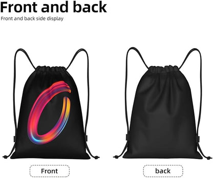 Drawstring Bags Initial Drawstring Backpack Sackpack Black Draw String Cinch Bags for Sports, Gym, Travel, Swimming, Beach, Camping, Rainbow Letter O