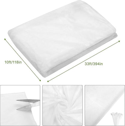 Unves Mosquito Netting, 33 x 10 Ft Mosquito Net for Patio, Breathable Insect Pest Barrier Bird Netting Mesh for Garden Protect Vegetables Fruits from Birds Bugs, Soft Hexagonal Mesh, White