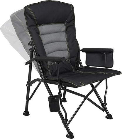 Outdoor Folding Camping Chair Heavy Duty Movable High Back Collapsible Padded Chair with Storage Bag for Outside Camping Activities, Black