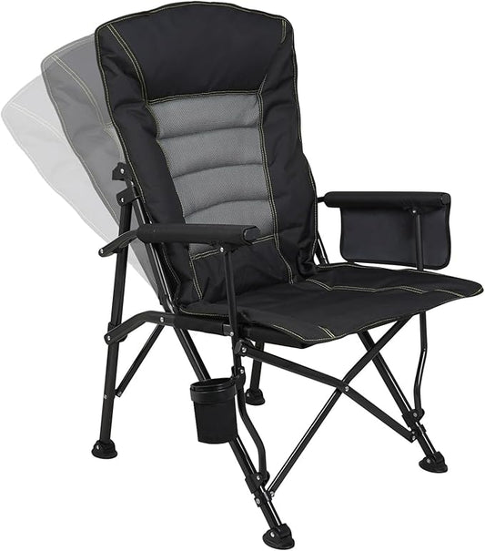 Outdoor Folding Camping Chair Heavy Duty Movable High Back Collapsible Padded Chair with Storage Bag for Outside Camping Activities, Black