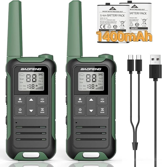 BAOFENG Walkie Talkies Long Range Walkie Talkie for Adults F22 FRS Radio Walky Talky Family Walkie-Talkie Rechargeable with 1400 mAh Battery USB Charger for Hiking Camping Trip(2 Pack)