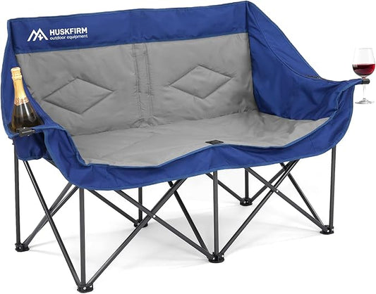 Double Camping Chairs Oversized Loveseat - 2 Person Camping Chair Portable Lawn Folding Chair for Outside Adults - Heavy Duty Outdoor Camping Couch with Cup Hold, Blue