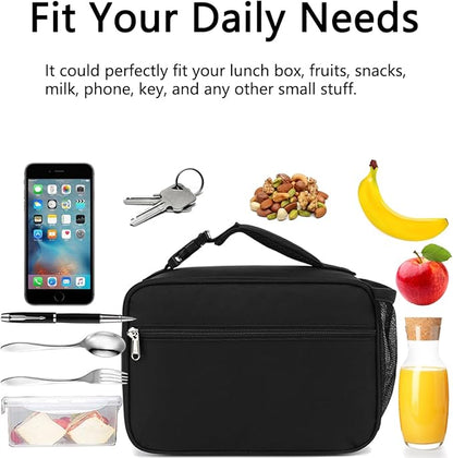 Insulated Lunch Box for School, Thermal Reusable Durable Freezable Lunch Bags for Kids Boys Girls Men Women - Small Soft Cooler Portable Lunch Tote Kit for Work Picnic Travel,Black