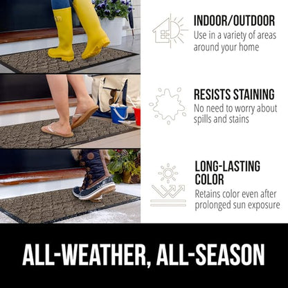 GORILLA GRIP 100% Waterproof All-Season WeatherMax Doormat, 23x35, Durable Natural Rubber, Stain and Fade Resistant, Low Profile, Indoor Outdoor Doormats, Easy Clean Patio Entry Mat, Latte Quatrefoil