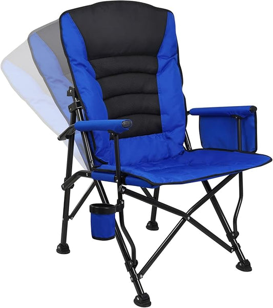 Outdoor Folding Camping Chair Heavy Duty Movable High Back Collapsible Padded Chair with Storage Bag for Outside Camping Activities, Blue